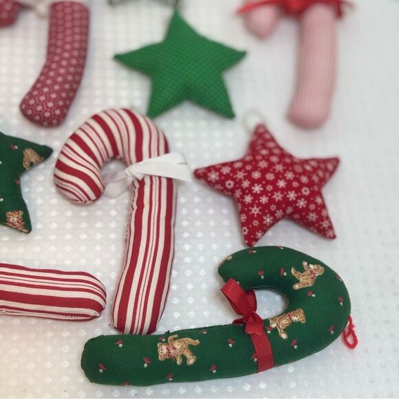 Vintage Handcrafted Prairie Candy Cane and Star Soft Holiday Ornaments Set of 14 - Picture 6 of 8